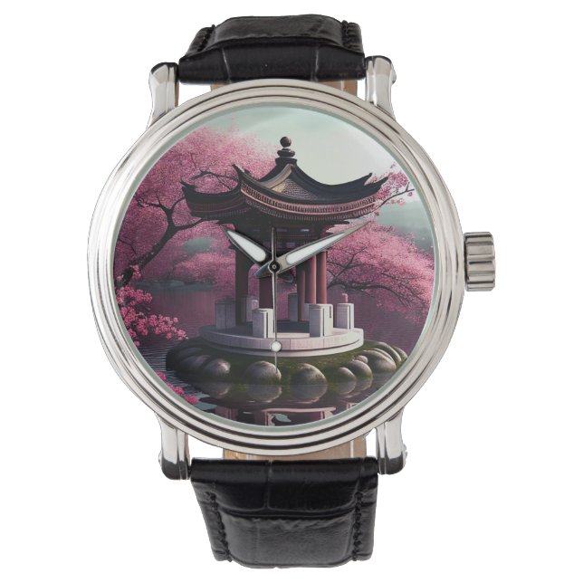 Montre Sakura Cherry Blossom Garden Shrine Pond Japonais (devant)