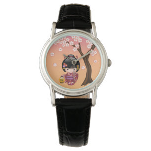 Montre Sakura Kokeshi Doll - Geisha Girl on Peach