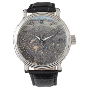 Montre San Antonio, Texas, carte antique aérienne de la v