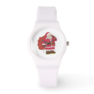 Montre Santa Claus en rouge avec sac cadeau et lunettes