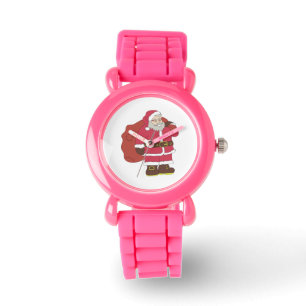 Montre Santa Claus en rouge avec sac cadeau et lunettes