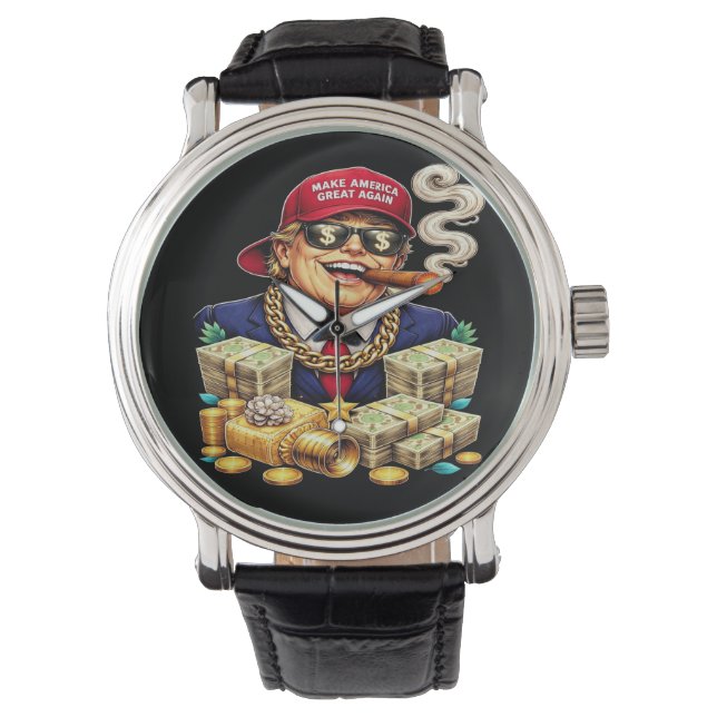Montre Satirical MAGA Billionaire Cartoon — Retro Pop Art (devant)