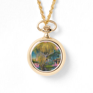 Montre Saule au coucher du soleil près de l'étang