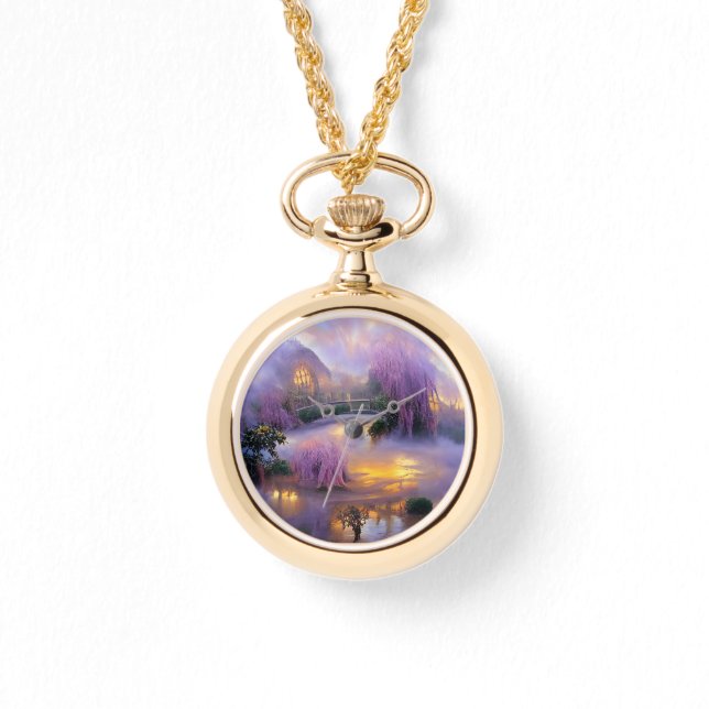 Montre Saule rose au coucher du soleil près de l'étang (Recto)