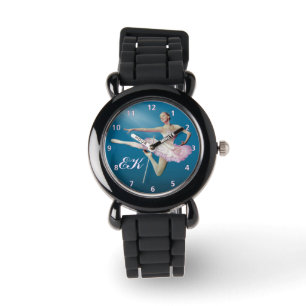 Montre Saut de la ballerine sur le bleu, monogramme