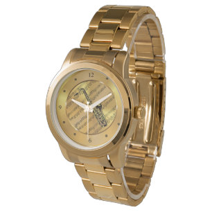 Montre Saxophone ~ Partition ~ Fond Doré ~ Unique