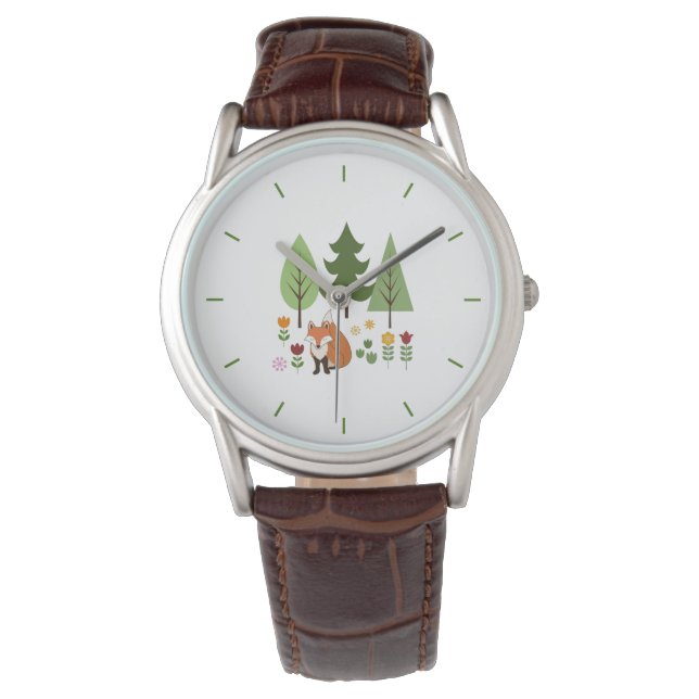 Montre Scandinavian Style Fox Flowers Trees Illustration (devant)