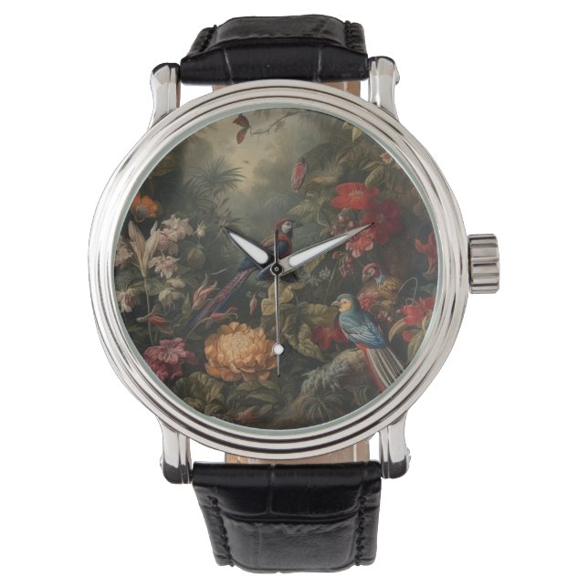 Montre Scène botanique vintage oiseaux fleurs au paradis (devant)