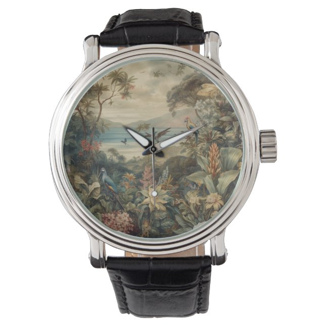 Montre Scène botanique vintage oiseaux fleurs au paradis (devant)