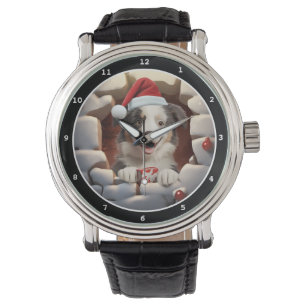 Montre Scène de Noël avec un chiot Australian Shepherd he