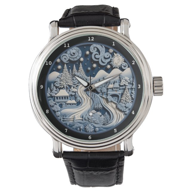 Montre Scenic Winter Cottage Under Starry Sky (devant)