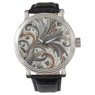 Montre Schéma floral brillant avec pierre de gemme