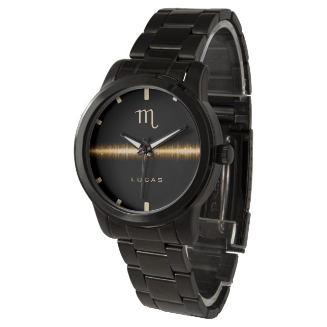 Montre Scorpio Signe Zodiac Cool Gold Lumière Nom Texte (Incliné)