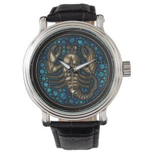 Montre Scorpio Zodiac Dot Art Style Abalone Or