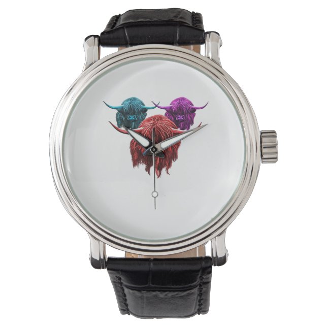 Montre Scottish Highland Cow Colorful Herd Classic T-Shi (devant)