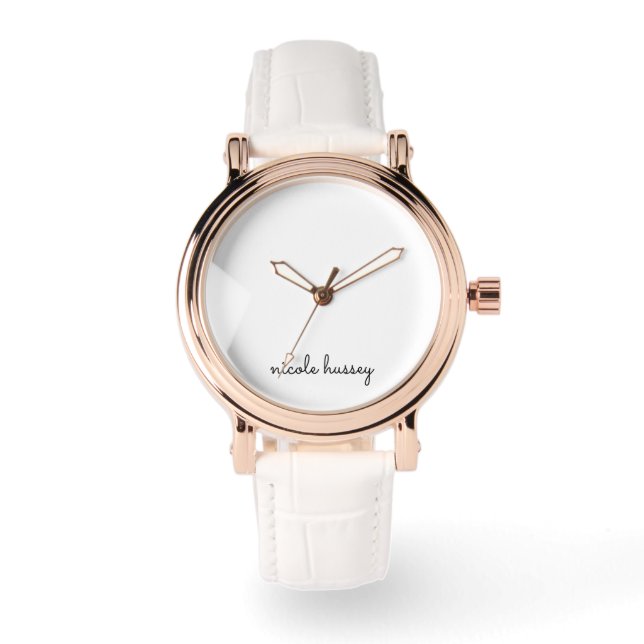 Montre Script blanc | Monogramme élégant minimaliste mode (Recto)