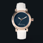 Montre Script bleu marine | Moderne Monogramme élégant<br><div class="desc">Un design simple et élégant monogramme personnalisé dans un décontracté écrit à la main en bleu marine et blanc. Le monogramme peut facilement être personnalisé pour rendre un design aussi unique que vous êtes ! Le cadeau ou accessoire tendance parfait pour toute occasion.</div>