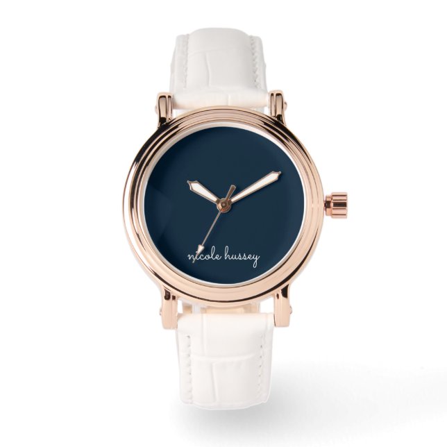 Montre Script bleu marine | Moderne Monogramme élégant (Recto)