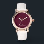 Montre Script Bourgogne | Monogramme moderne élégant<br><div class="desc">Un design simple et design personnalisé monogramme dans un décontracté écrit à la main dans un monochrome Bourgogne frappant. Le monogramme peut facilement être personnalisé pour rendre un design aussi unique que vous êtes ! Le cadeau ou accessoire tendance parfait pour toute occasion.</div>