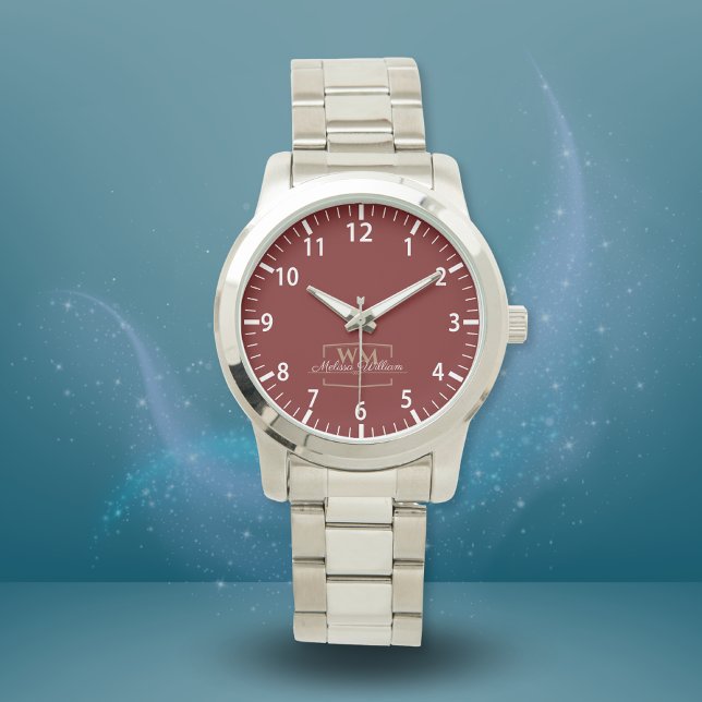 Montre Script de nom de monogramme or blanc rouge (Créateur téléchargé)