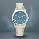 Montre Script de nom du monogramme d'or bleu blanc<br><div class="desc">Élégant Monogramme Or avec Script de Nom. Facile à personnaliser comme un cadeau pour la famille et les amis.</div>