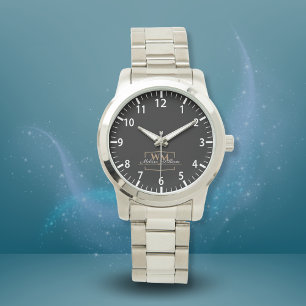 Montre Script de nom du monogramme d'or noir