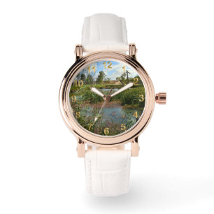 Montre Sérénité silencieuse : une grenouille verte sur de