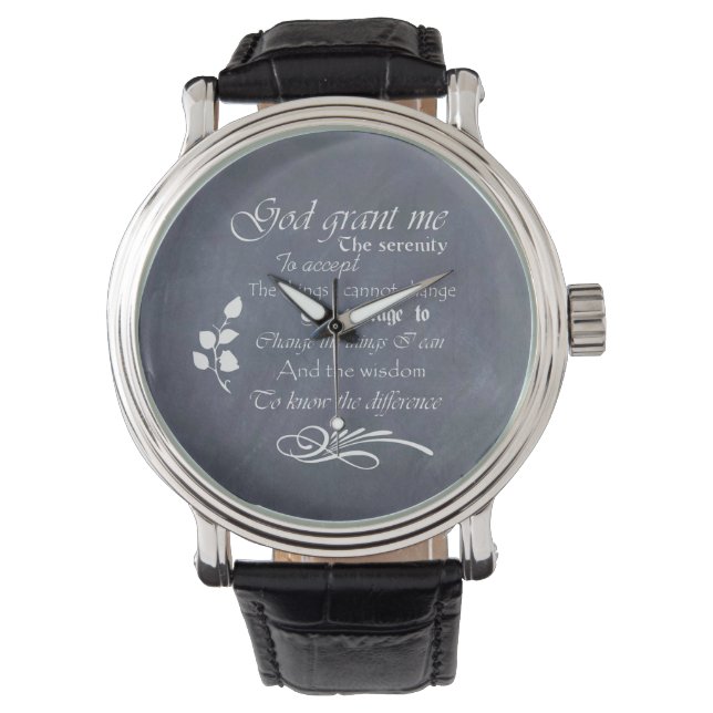 Montre Serenity Prayer Watch, design de tableau noir, uni (devant)