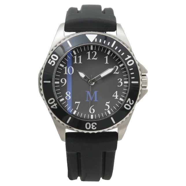 Montre Série Monogramme : La Ligne Bleue Mince. (devant)