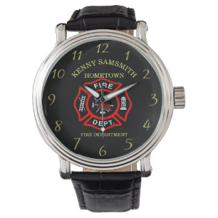 Montre Service D'Incendie Badge Noir Et Rouge Avec Axes