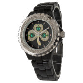 Montre SHAMROCK D'OR JEWEL EMERALD COEURS VERTS, Pierres (Incliné)