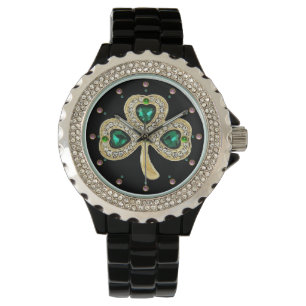 Montre SHAMROCK D'OR JEWEL EMERALD COEURS VERTS, Pierres