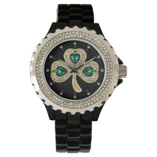 Montre SHAMROCK D'OR JEWEL EMERALD COEURS VERTS, Pierres (devant)