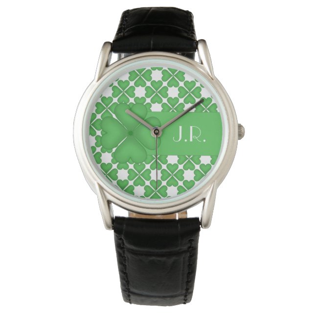 Montre Shamrock Quatre feuilles Coeurs de trèfle motif Pe (devant)