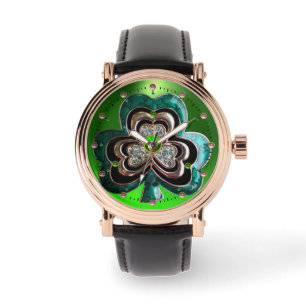 MONTRE SHAMROCK VERT EMERALD IMPRIMÉ JEWEL AVEC GEMS
