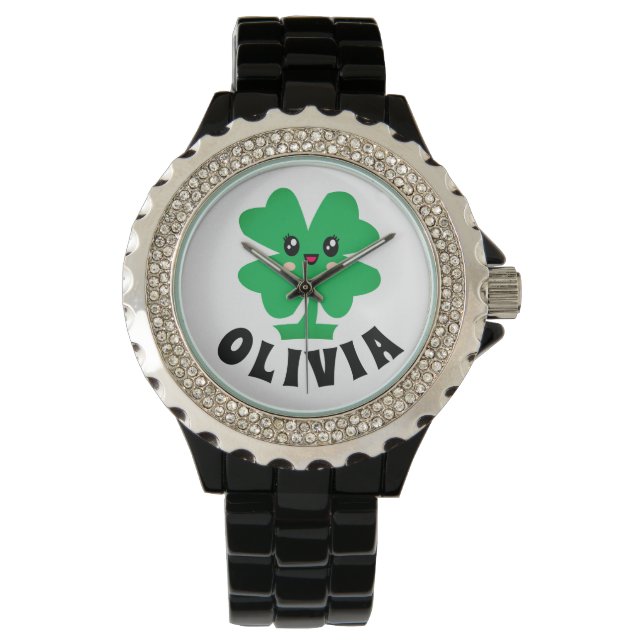 Montre Shamrock vert - Surveillance du nom personnalisé (devant)