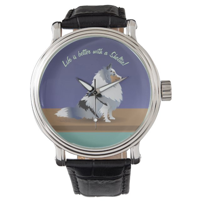 Montre Shetland Sheepdog : Blue Merle Sheltie sur violet (devant)