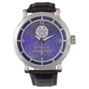 Montre Signe Gemini Zodiac Nom personnalisé élégant Date 