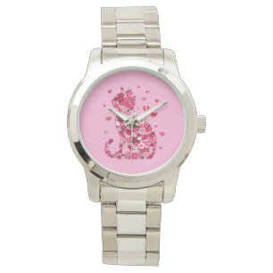 Montre Silhouette Chat Floral ArtFaux Toile Enveloppée Im