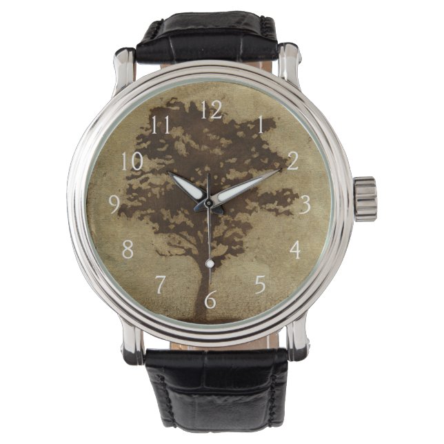 Montre Silhouette d'arbre sur Arrière - plan de bronze (devant)