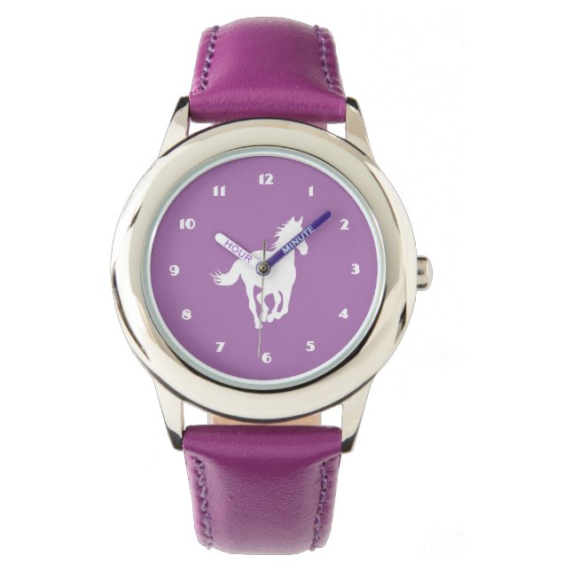 Montre Silhouette de cheval blanc sur violet (devant)