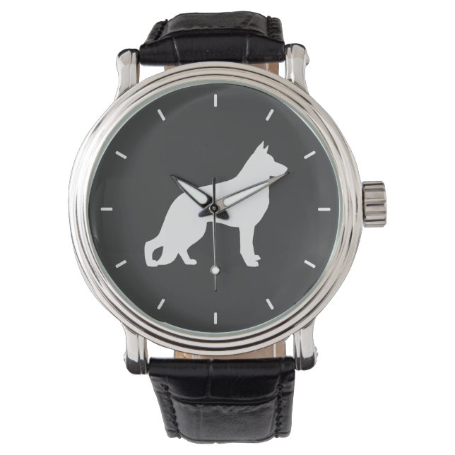 Montre Silhouette de chien berger allemand blanc (devant)