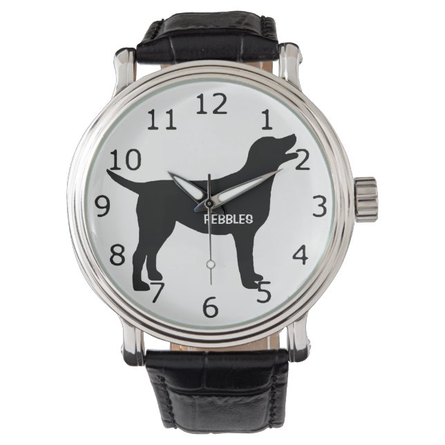 Montre Silhouette de chien de laboratoire noir sur mesure (devant)