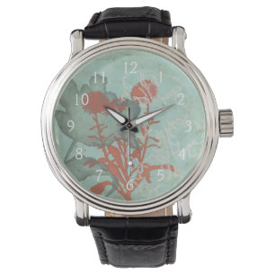 Montre Silhouette de Fleurs rouges sur Arrière - plan Tur