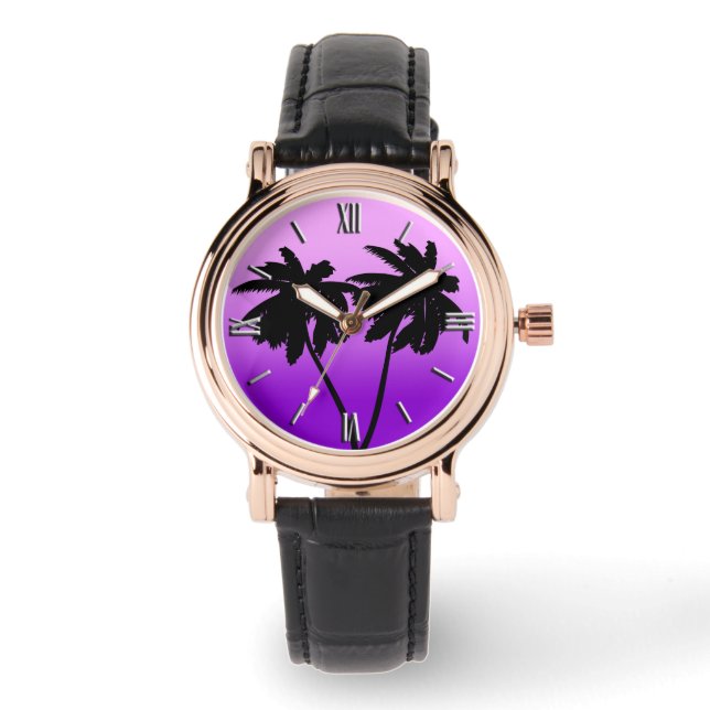 Montre Silhouette de palmier sur Twilight violet (Recto)