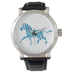 Montre Silhouette de zèbre bleu et blanc