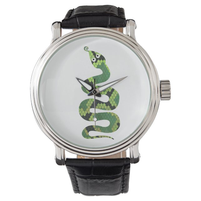 Montre Silhouette d'impression en noir et vert serpent (devant)