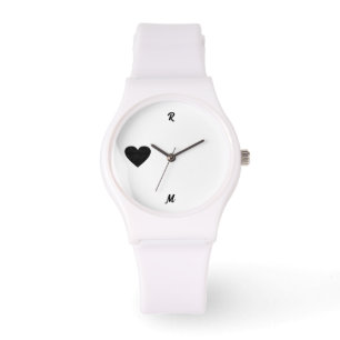 Montre Silhouette du Coeur Noir Nom initial personnalisé