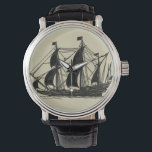 Montre Silhouette du navire avec voiles de billage<br><div class="desc">Belle silhouette d'un voilier avec voiles de cale. Vous pouvez même voir quelques figures debout sur le pont,  surveiller la progression du navire ou simplement profiter de la brise marine cool. Quiconque aime la mer devrait acheter cette pièce !</div>