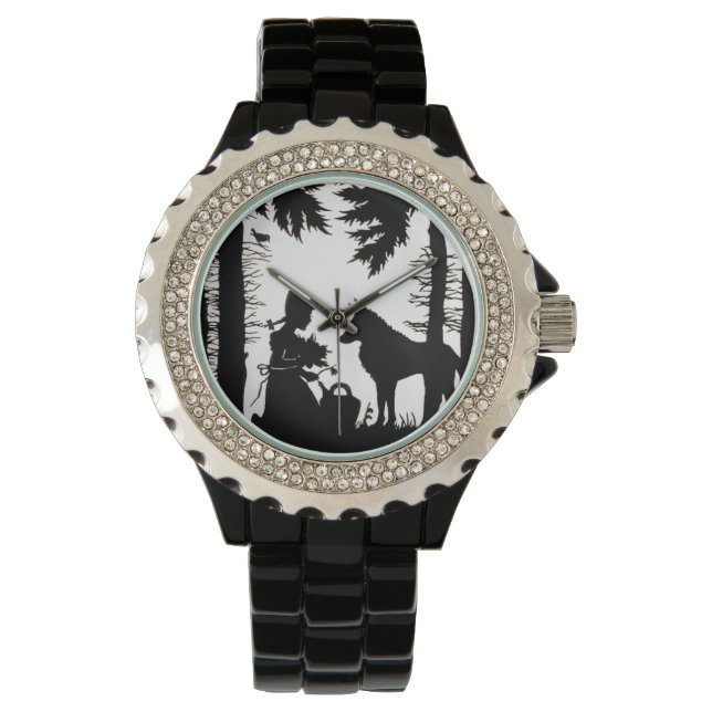 Montre Silhouette Noire Rouge Hood Wolf Woods (devant)